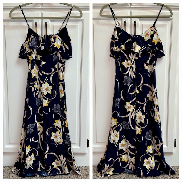 Band of Gypsies Ruffle Front Button Down Floral Midi Dress Size Small - Picture 2 of 12